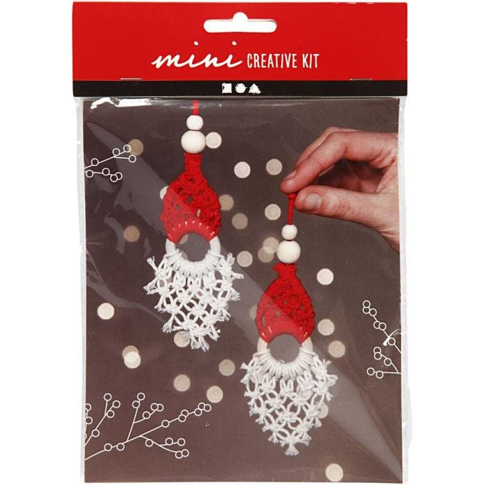Mini Kit DIY, lutin de Noël en macramé, 14 cm, 1 Pq.