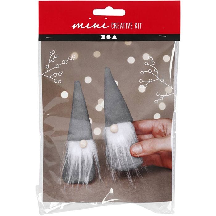 Creative mini kit, Scandinavische kerstkabouters, H: 12 cm, grijs, 1 doos