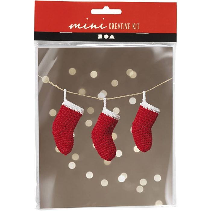 Mini Kit DIY Crochet, Chaussettes de Noël, rouge/blanc, 1 Pq.