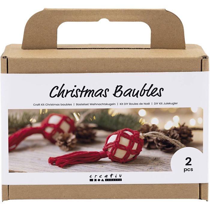 Kit DIY Boules de Noël, Macramé, rouge cerise, 1 Pq.