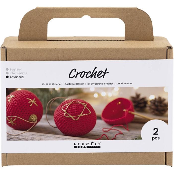 Kit DIY Crochet, Boules de Noël, rouge, 1 Pq.