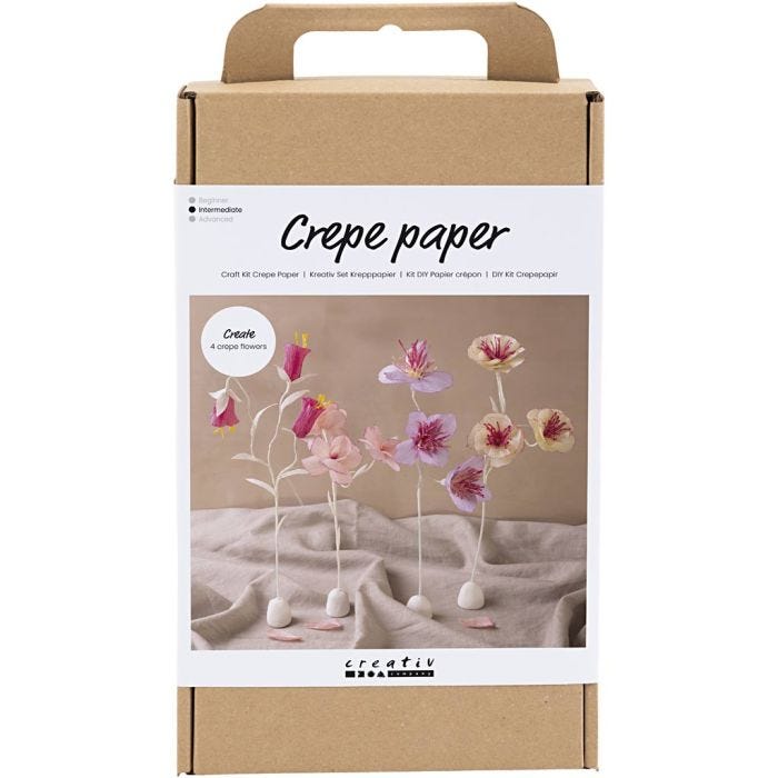 Kit DIY Papier Crépon, Fleur, couleurs pastel, 1 Pq.