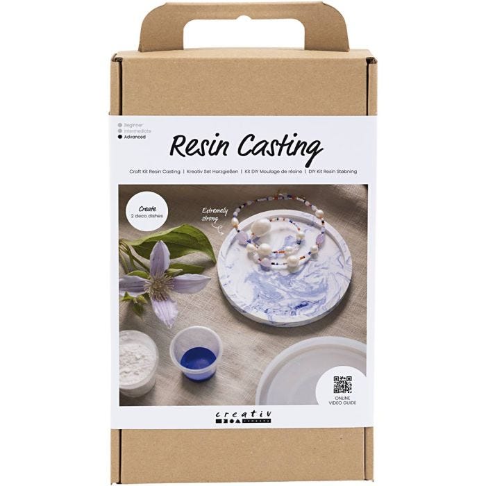 Kit DIY Moulage de Résine, Plateau rond avec marbrure, bleu, blanc, 1 Pq.