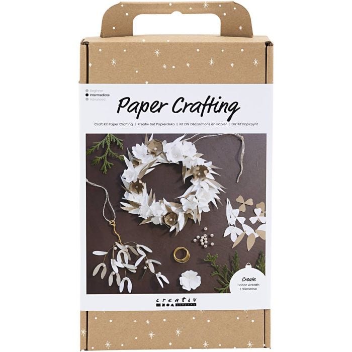 Kit DIY Décorations en Papier, Couronne, blanc, naturel clair, 1 Pq.