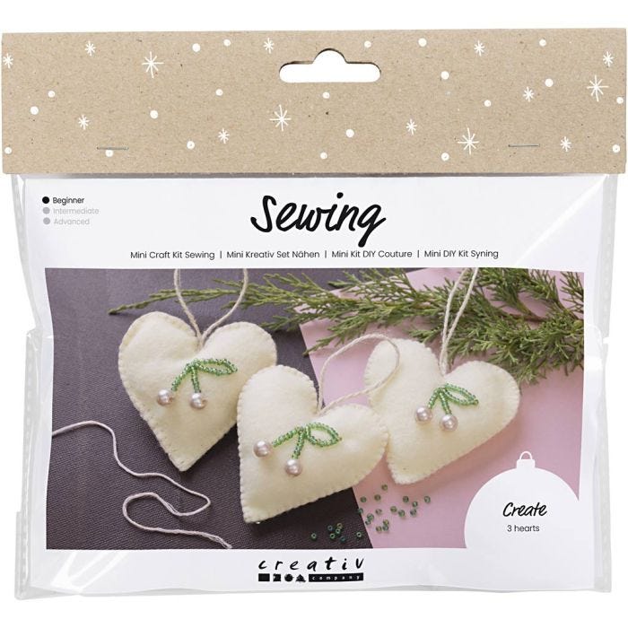Mini Kit DIY Couture, Cœurs, blanc cassé, 1 Pq.