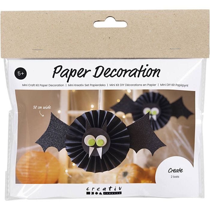 Mini Kit DIY Décorations en Papier, Chauve-souris, noir, blanc, 1 Pq.