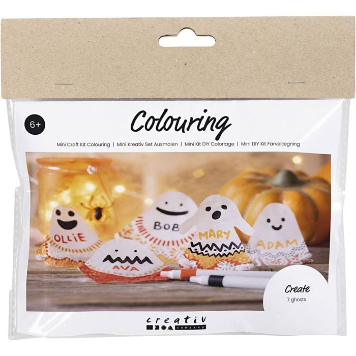 Mini Kit DIY Coloriage, Fantômes, noir, orange clair, orange moyen, blanc, 1 Pq.