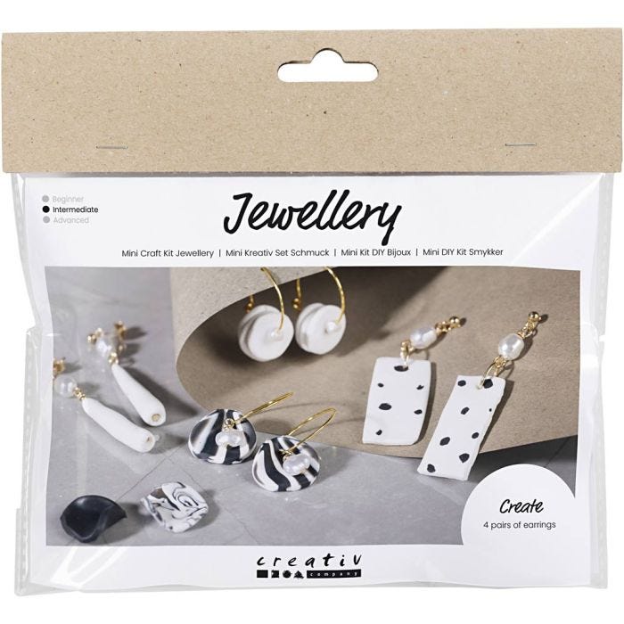 Mini Kit DIY Bijoux, Boucles d’oreilles, noir, blanc, 1 Pq.