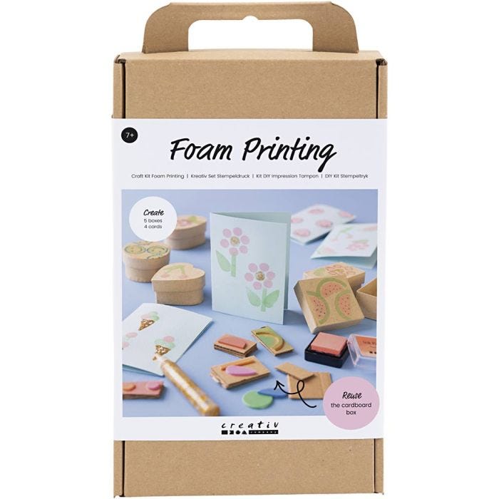 Mini Kit DIY Impression Tampon, Boîtes et cartes décorées, beige, vert moyen, mint, rouge vif, 1 Pq.
