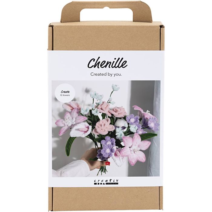 Kit DIY Fleurs en Fil Chenille, Fleurs, couleurs pastel, 1 Pq.