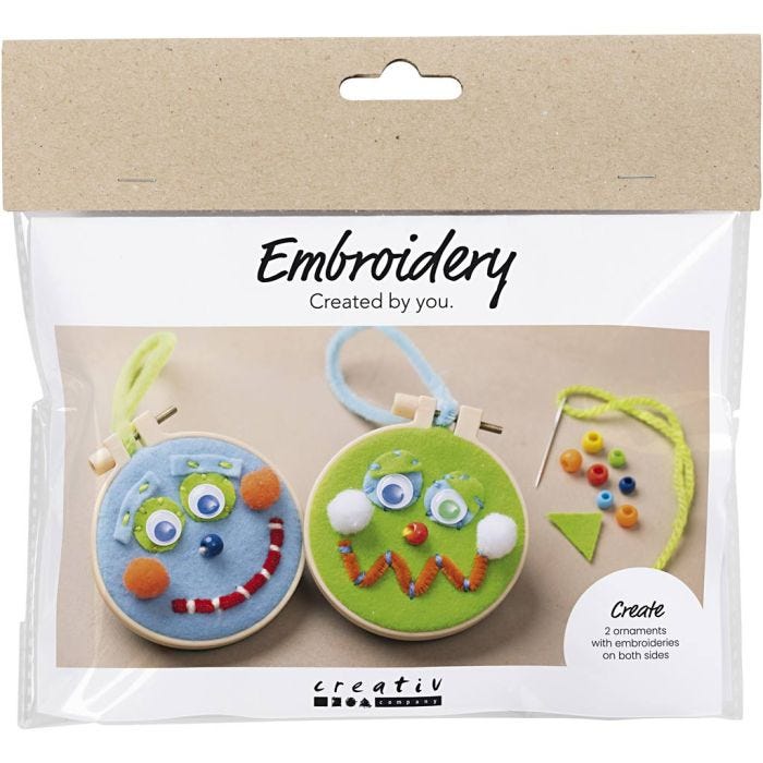 Mini Kit DIY Broderie, Visages, bleu, vert, 1 Pq.