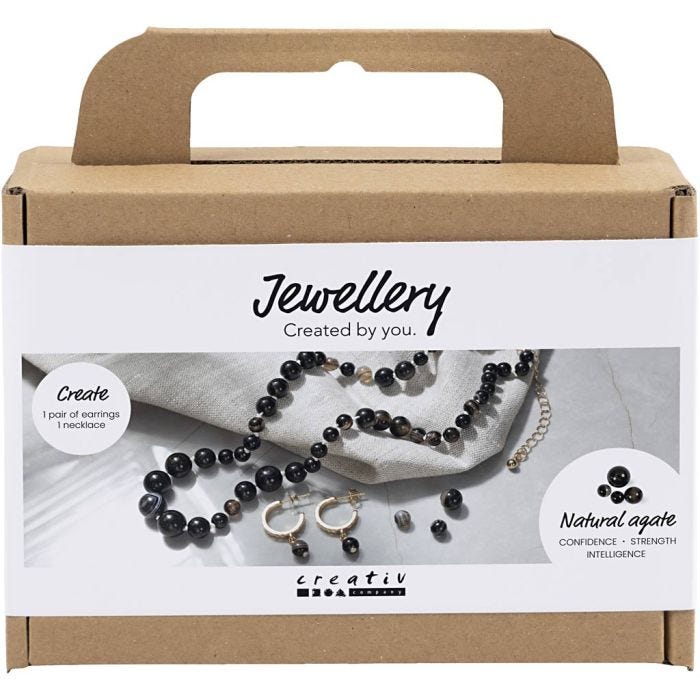 Mini Kit DIY Bijoux, Collier et boucles d’oreilles, noir, blanc, 1 Pq.