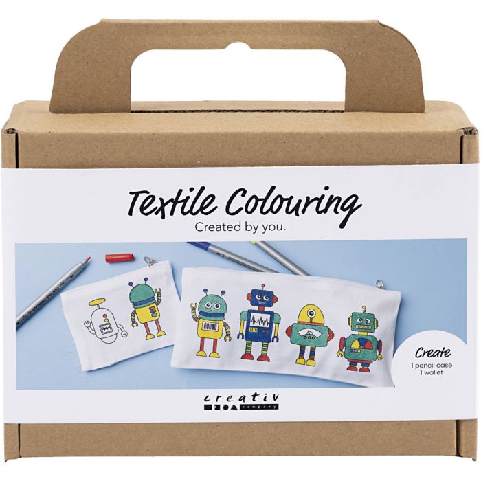 Mini Kit DIY Coloriage Textile, Robot, couleur primaire, 1 Pq.