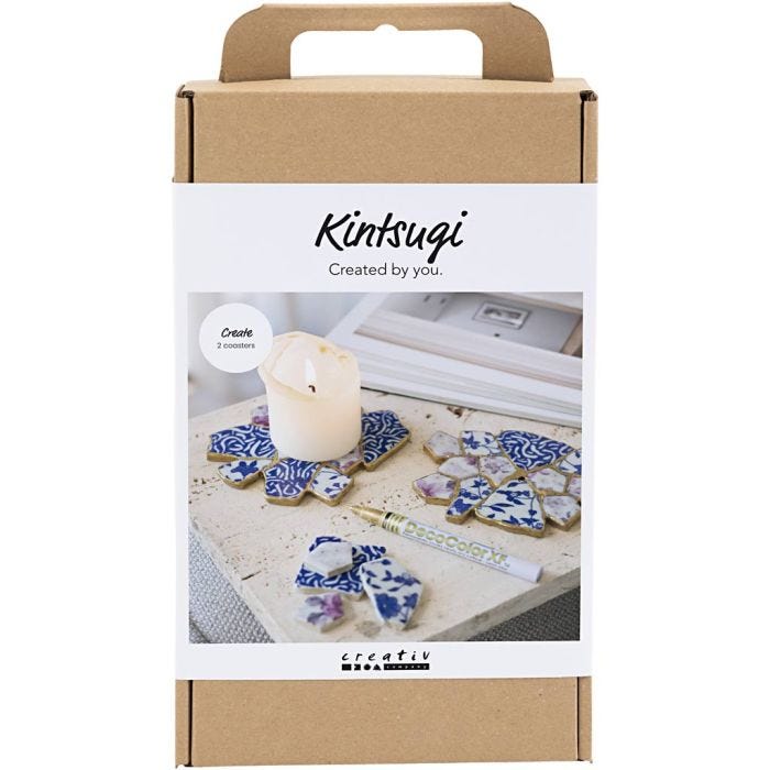 Hobbyset Kintsugi, Onderzetter, blauw, goud, lichtrood, wit, 1 doos