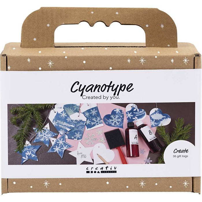 Mini Kit DIY Cyanotypie, Étiquettes cadeaux, bleu, argent, 1 Pq.