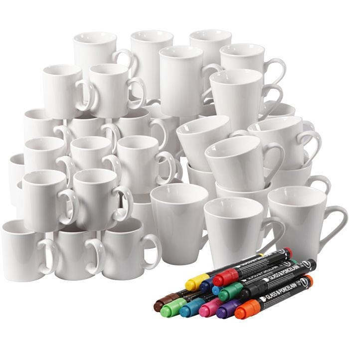 Tasses en porcelaine, 7-10 cm, blanc, 1 set