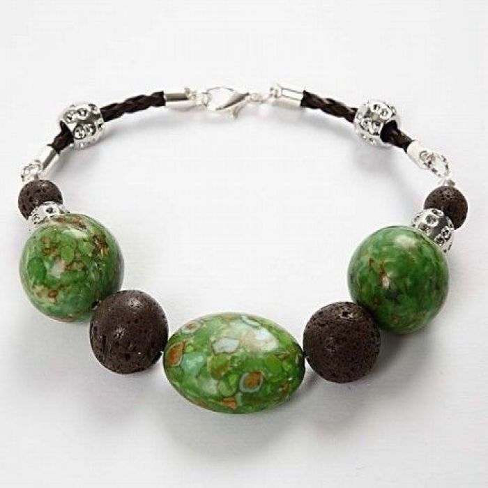 A bracelet with stone beads and lava beads.