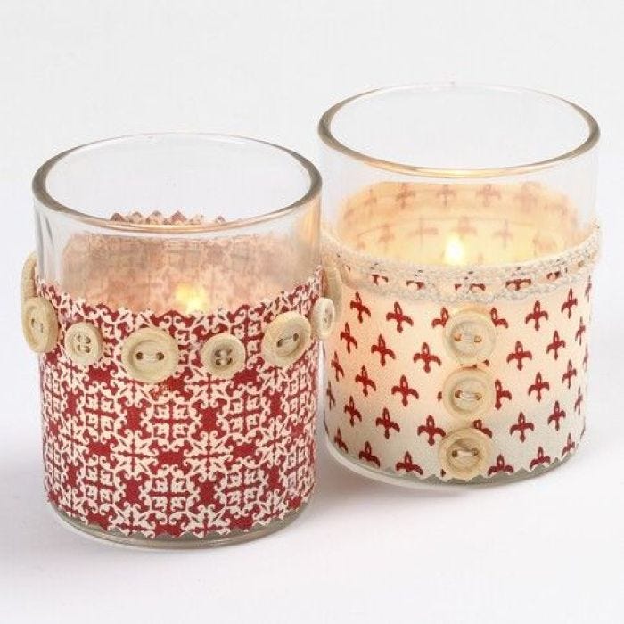 Candle Holders with Fabric and Buttons