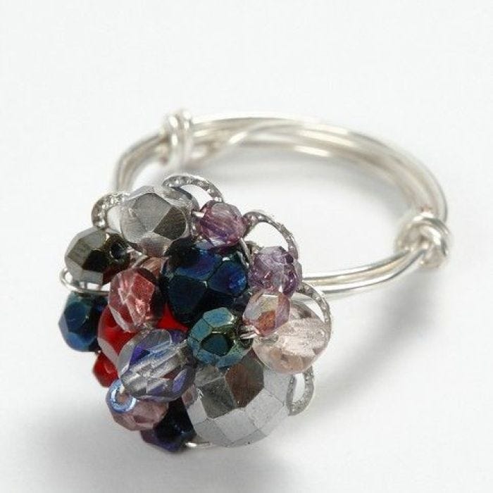 A Ring made with Silver-Plated Wire and Beads