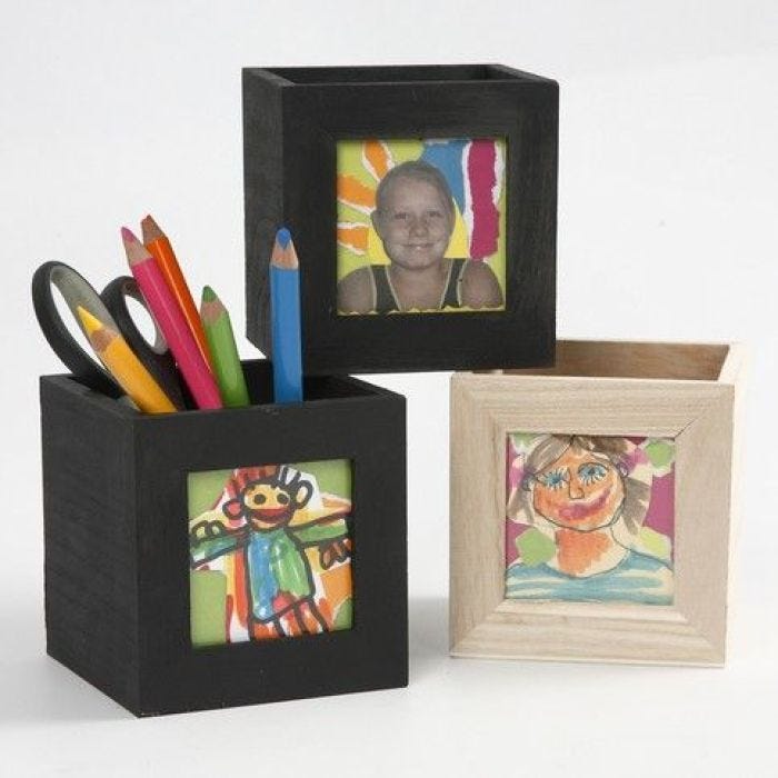 A Small Wooden Storage Box, decorated with a Collage