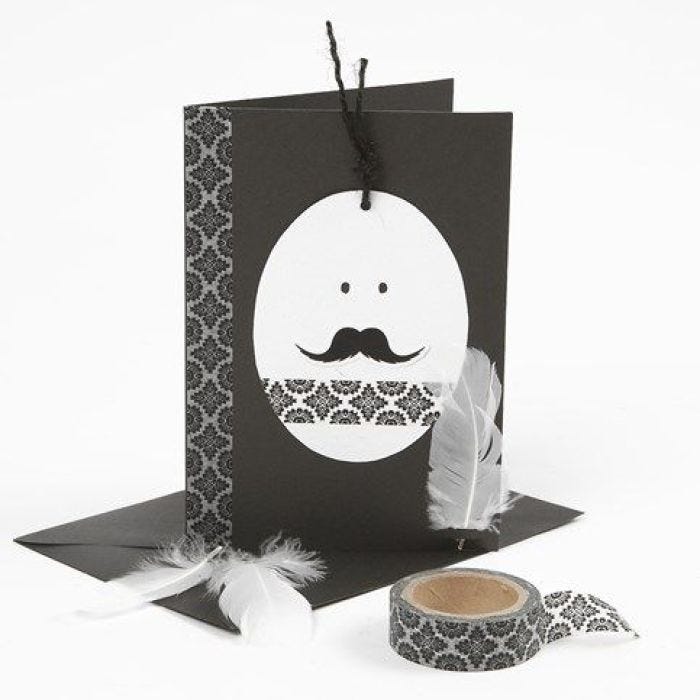 A white & black Easter Card with an Egg Head & Masking Tape