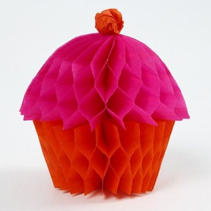 A Cupcake made from coloured Honeycomb Paper