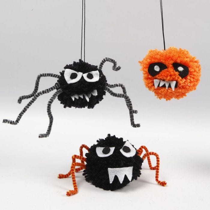 Creepy-Crawlies voor Halloween van pompoms, chenille en vilt