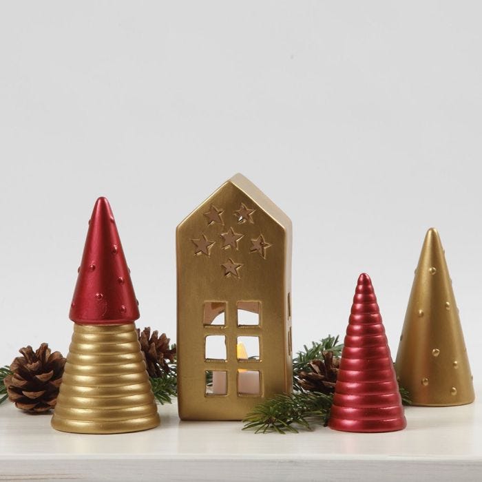 Terracotta kerstdecoraties geverfd met Art Metal verf