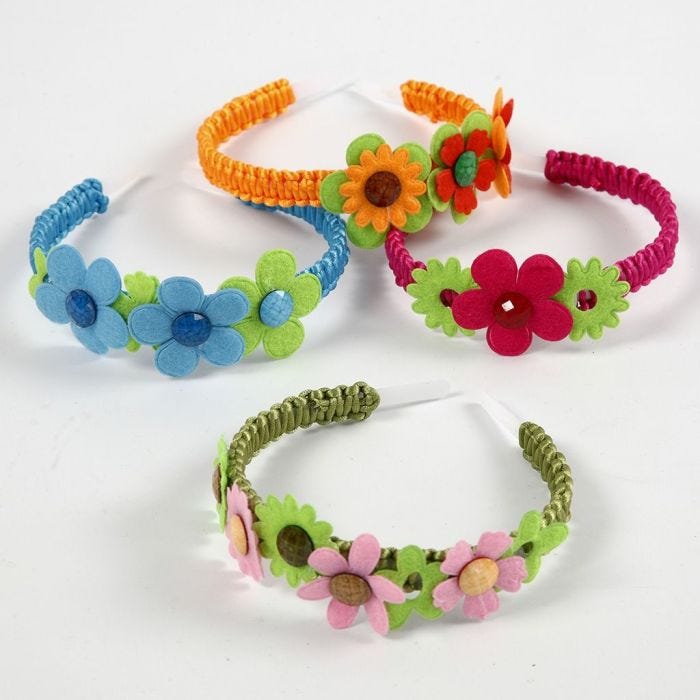 A Hair Band with Felt Flowers and Cabochons