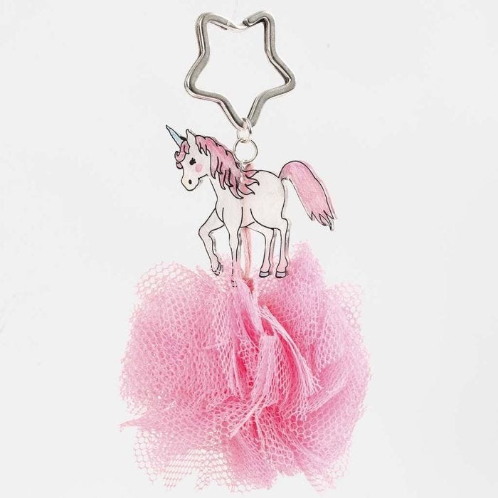 Un porte-clés licorne avec un pompon en tulle