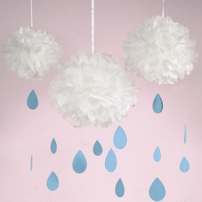 A Tissue Paper Pom-Pom Cloud with Card Raindrops