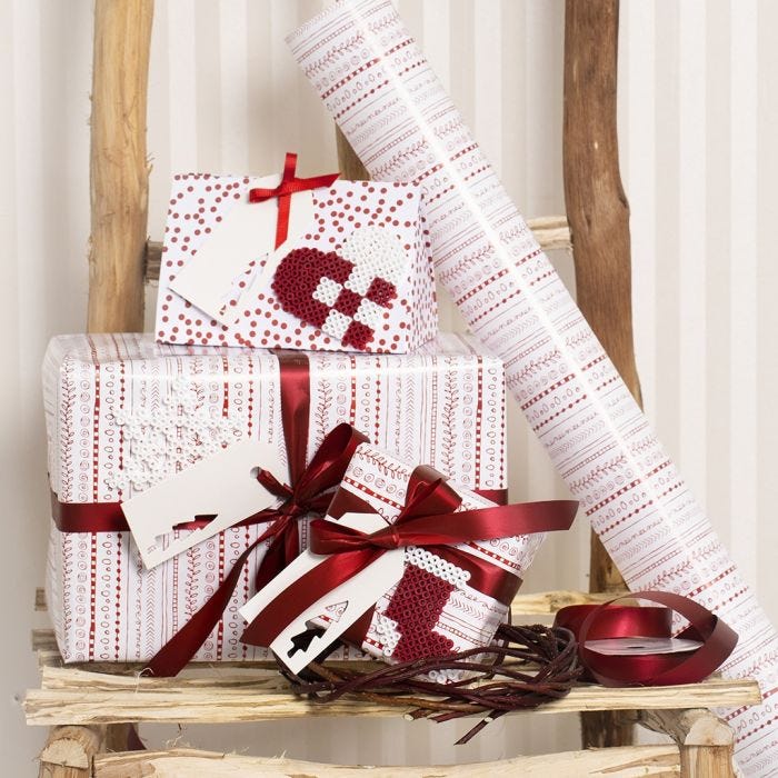 Red and white Gift Wrapping decorated with Christmas Designs made from Nabbi Fuse Beads