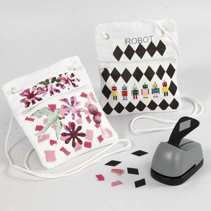 Neck Pouches with a transfer-printed Collage from Color Bar Paper and Magazine Cut-Outs