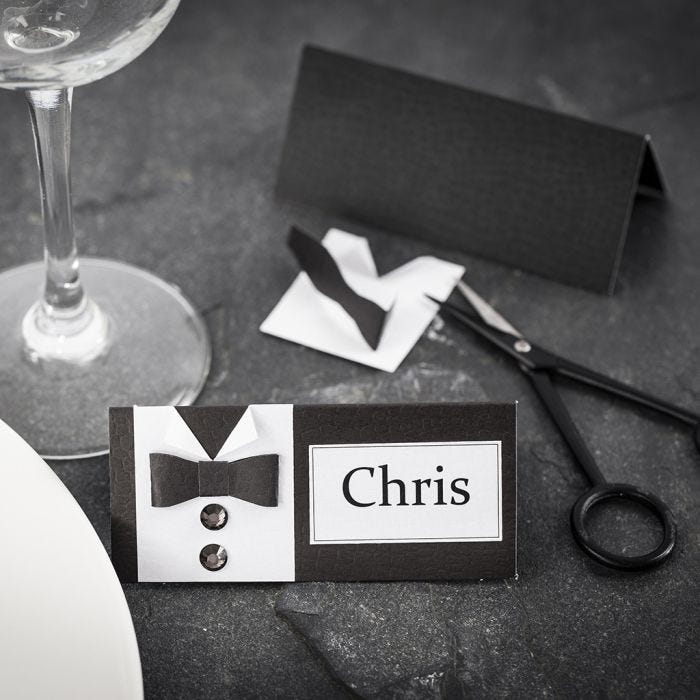 A Place Card for a Confirmation Party with a Shirt and Bow Tie