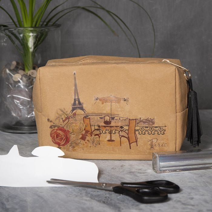 A Faux Leather Paper Make-up Bag with a Transfer Paper Design