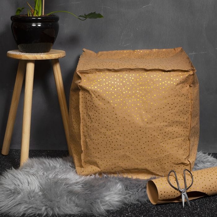 A Faux Leather Paper Pouffe filled with Polystyrene Pellets 