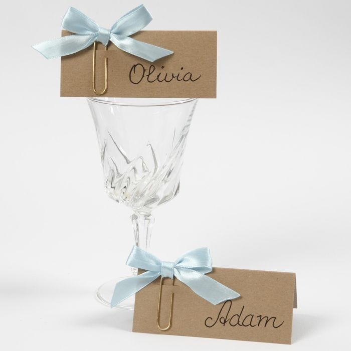 Place Cards made from recycled Card decorated with a Bow on a Paper Clip