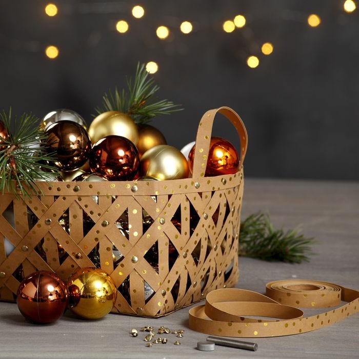 A Basket made from Faux Leather Paper Star Strips with Rivets