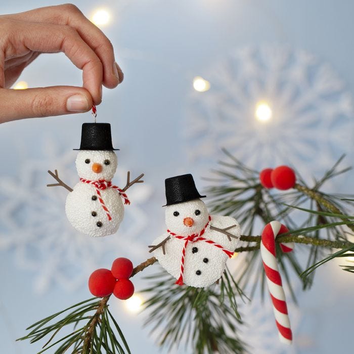 Foam Clay Snowmen for hanging and Silk Clay Candy Canes and Berries