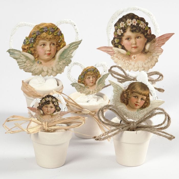 Angel Vintage Die-cuts in small Flower Pots