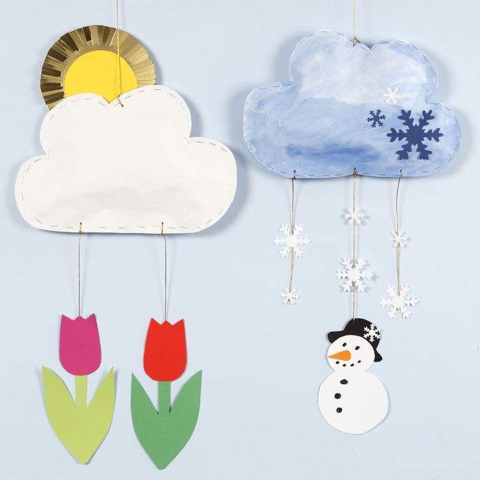 Cloud mobiles with different weather made from kraft paper and card