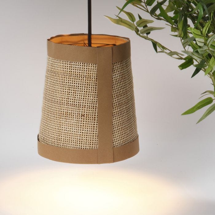 Lampenkap van Faux Leather en rotan