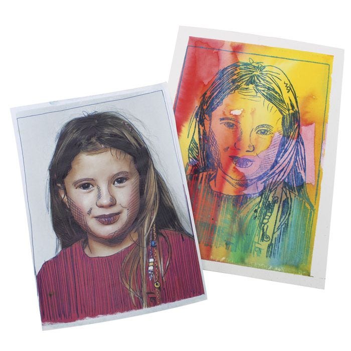 Des portraits imprimés au pastel à l'huile