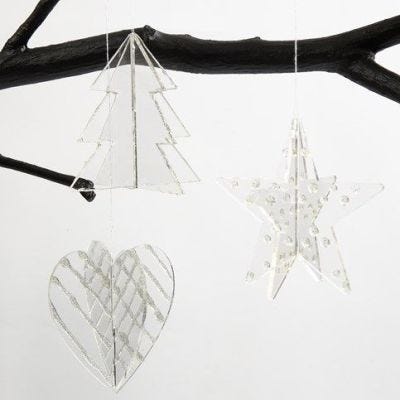 Kunststof hangende decoraties gedecoreerd met 3D Liner zilver