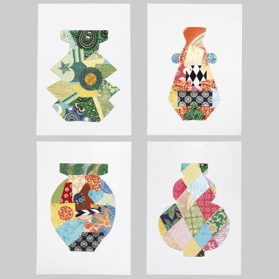 Des dessins symétriques décorés avec du papier artisanal