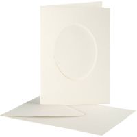 Passepartout kaarten , ovaal, afmeting kaart 10,5x15 cm, afmeting envelop 11,5x16,5 cm, off-white, 10 set/ 1 doos