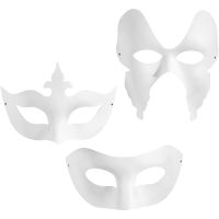 Masques, H: 10-20 cm, L: 18-20 cm, blanc, 3x4 pièce/ 1 Pq.