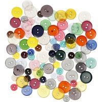 Knopen mix, d 12+18+20 mm, diverse kleuren, 100 stuk/ 1 doos, 50 gr