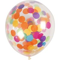 Ballons avec confettis, rond, d 23 cm, transparent, 4 pièce/ 1 Pq.
