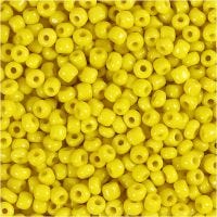 Perles de rocaille, d 3 mm, dim. 8/0 , diamètre intérieur 0,6-1,0 mm, jaune, 25 gr/ 1 Pq.